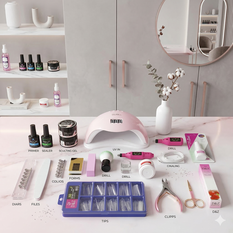 Kit Unha Gel Completo com Cabine Sun 5 48W e Lixadeira Elétrica