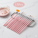 Kit 15 Pincéis Decoração Unhas Nail Art Pincel Profissional