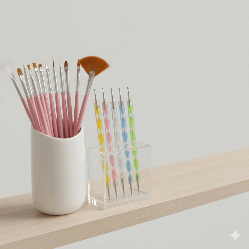 Kit para Decoração de Unhas com 15 Pincéis e 10 Boleadores –Color Nail Art